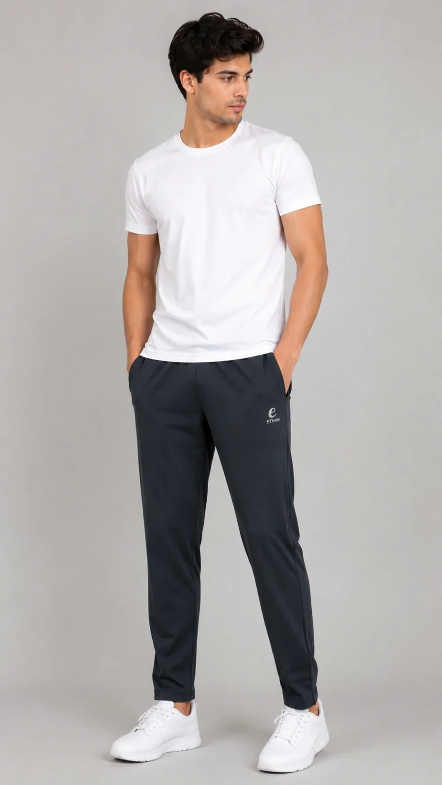 Men’s Solid Dark Grey Regular-Fit Track Pants