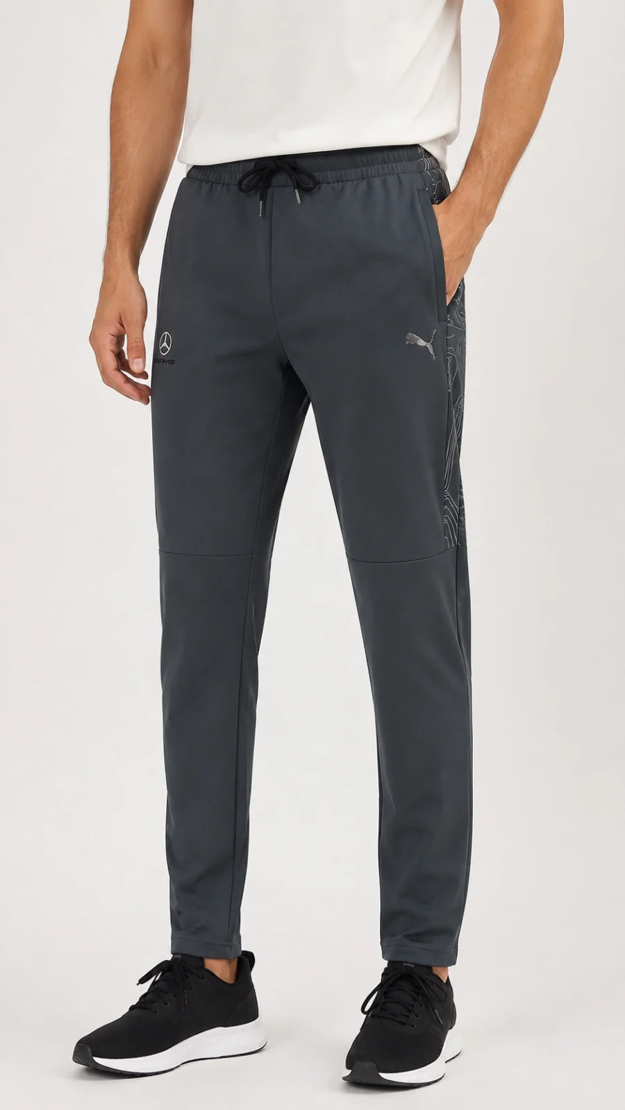 Men’s Charcoal Grey Printed Panel Track Pants
