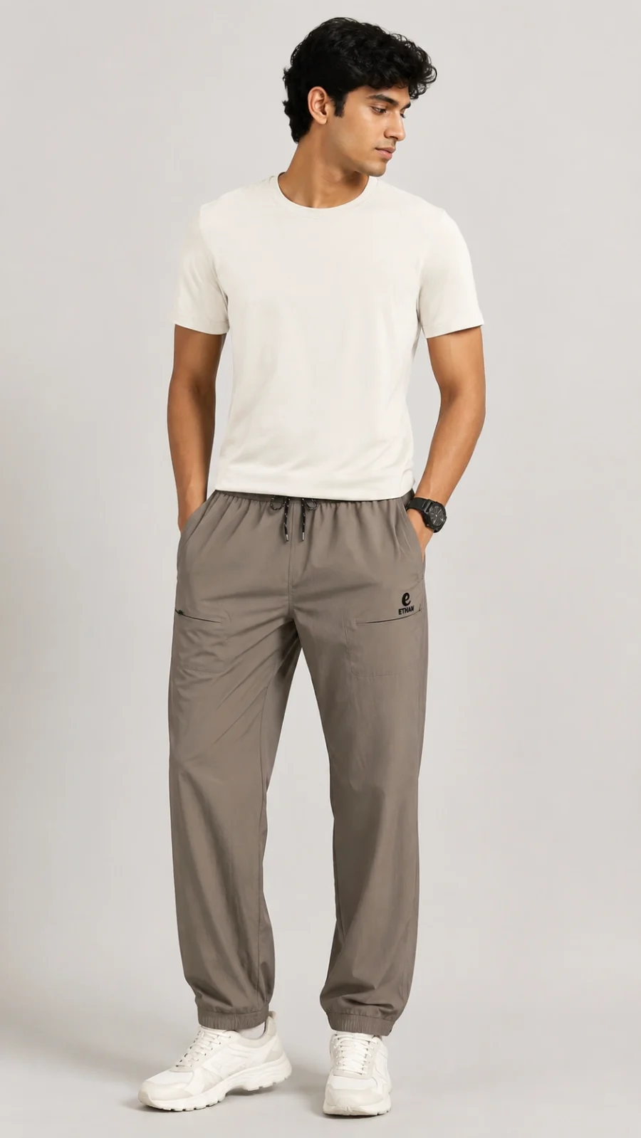 Men’s Taupe Relaxed-Fit Utility Track Pants