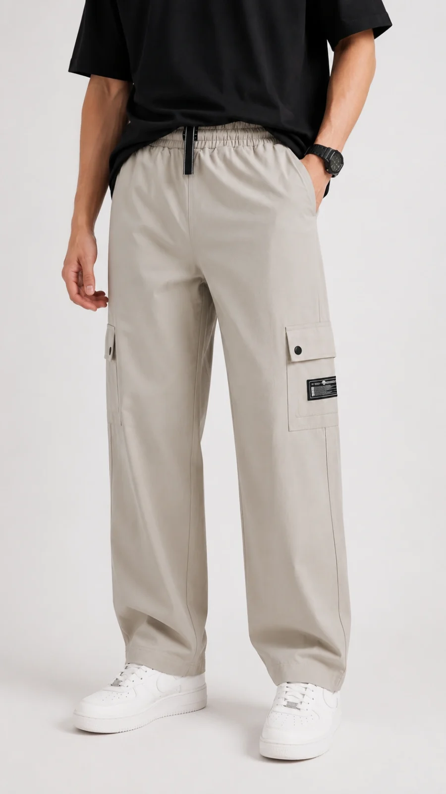 Men’s Relaxed Fit Cargo Pants – Light Beige
