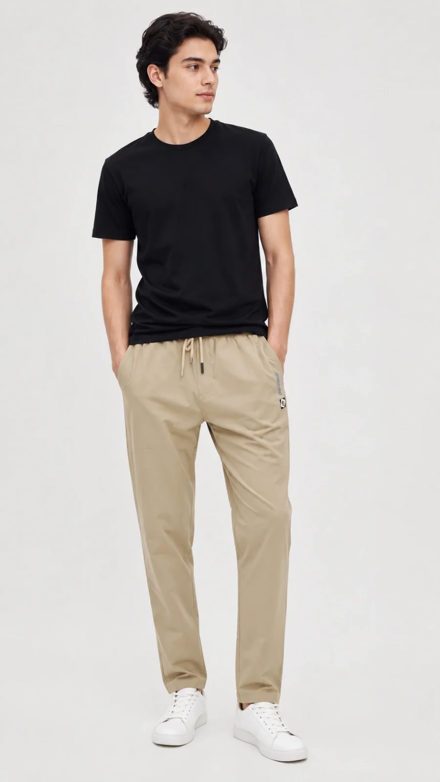 Men’s Beige Relaxed Fit Drawstring Trousers