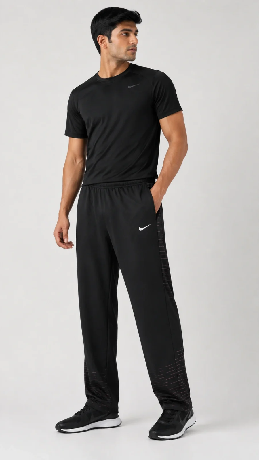 Men’s Black Relaxed-Fit Printed Track Pants