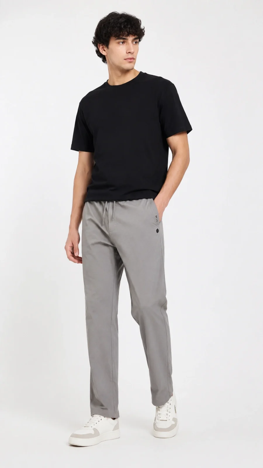 Men’s Grey Relaxed-Fit Drawstring Trousers