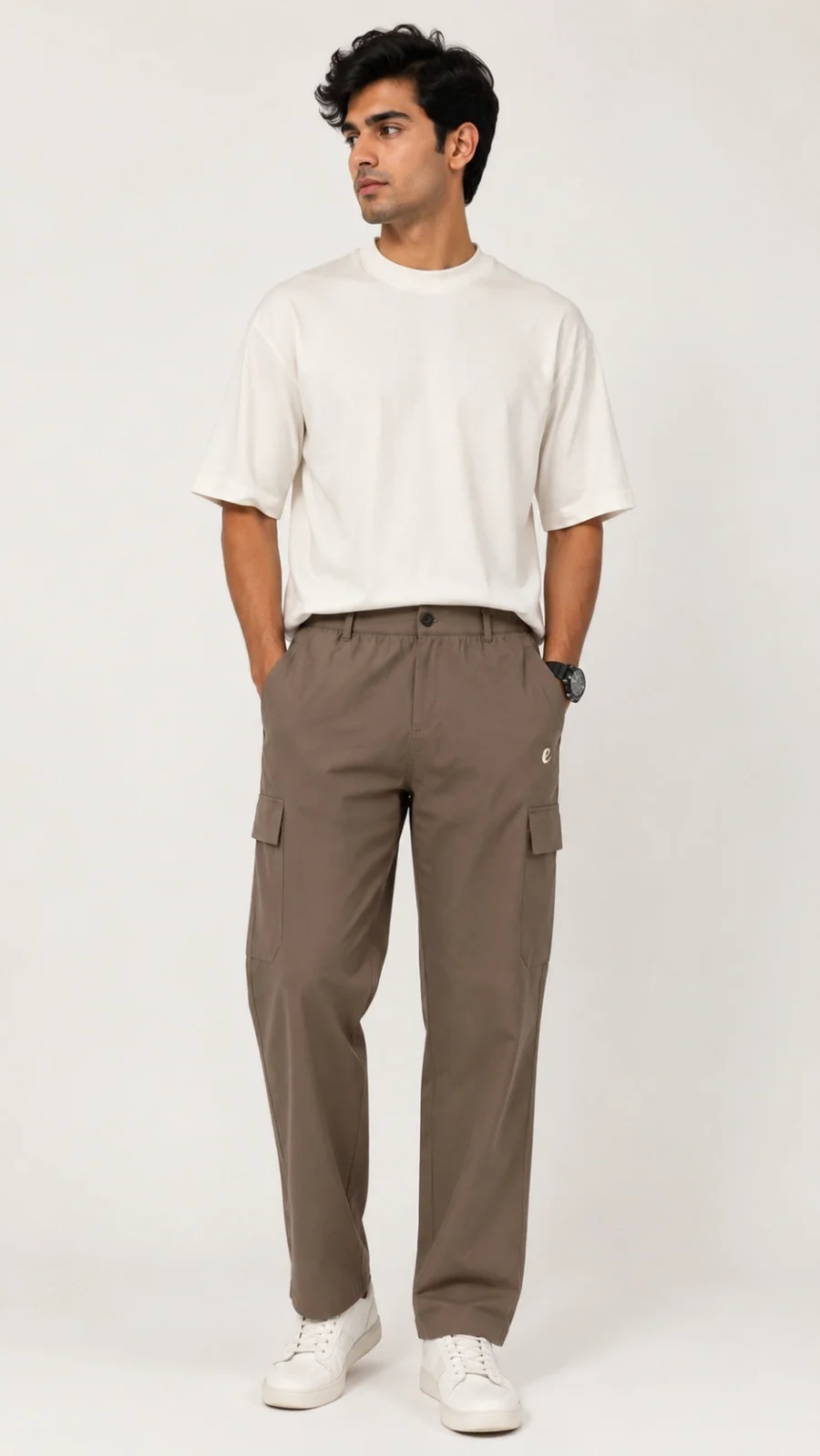 Men’s Taupe Relaxed-Fit Cargo Trousers