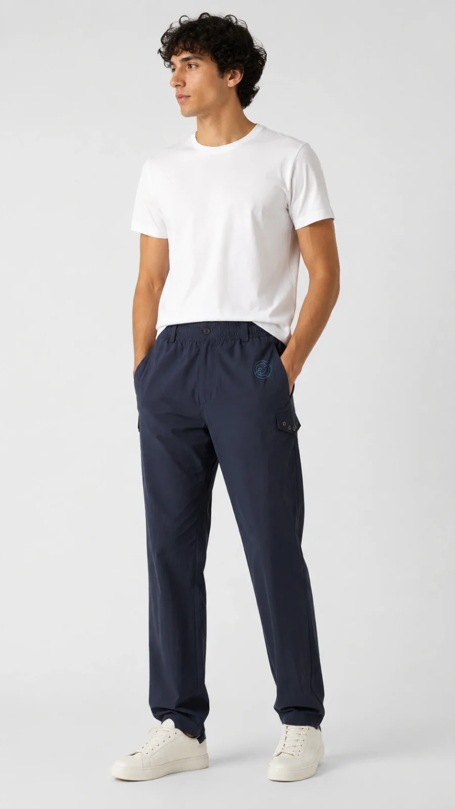 Men’s Navy Blue Relaxed-Fit Cargo Trousers