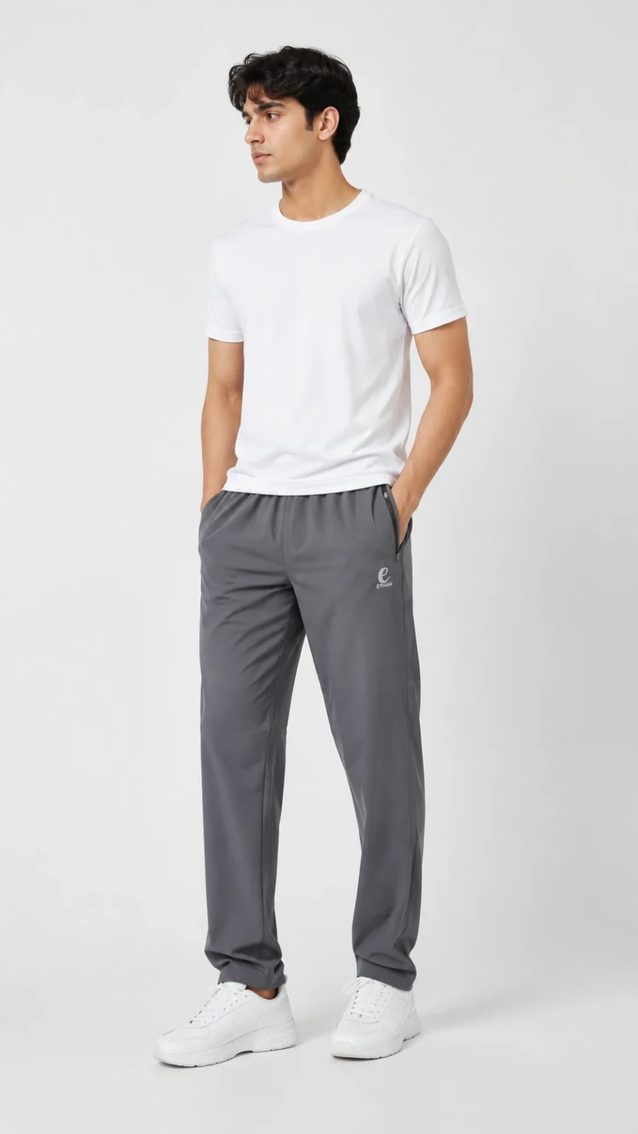 Men’s Grey Relaxed-Fit Track Pants with Zipper Pockets