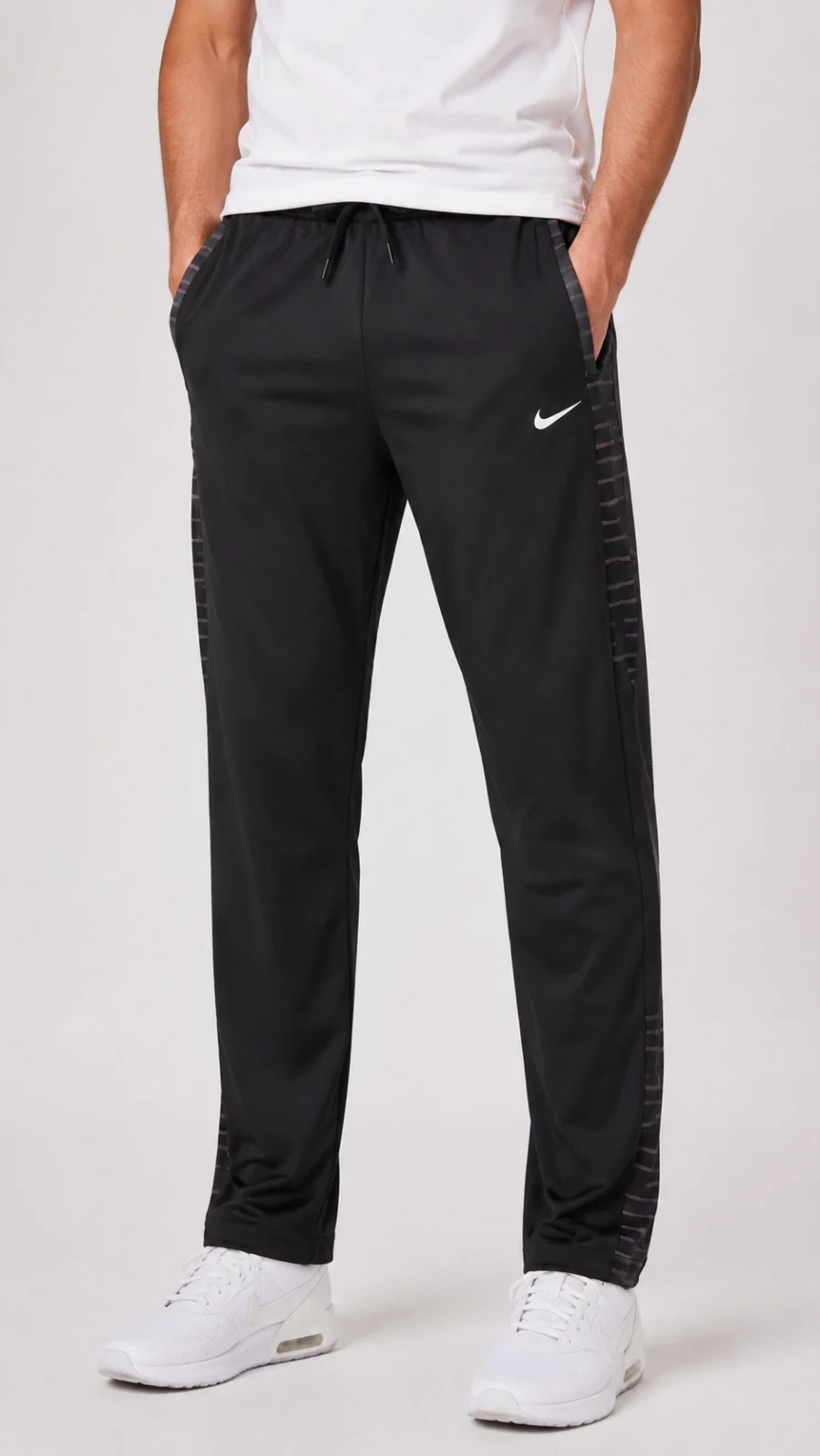 Men’s Black Printed Panel Regular-Fit Track Pants