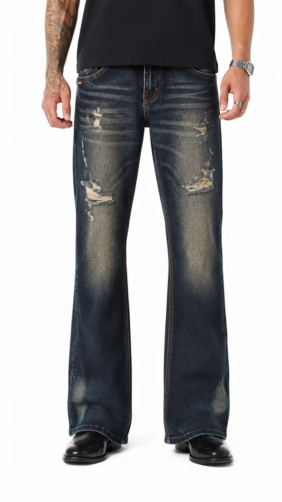 Men's Dark Wash Embroidered Bootcut Jeans