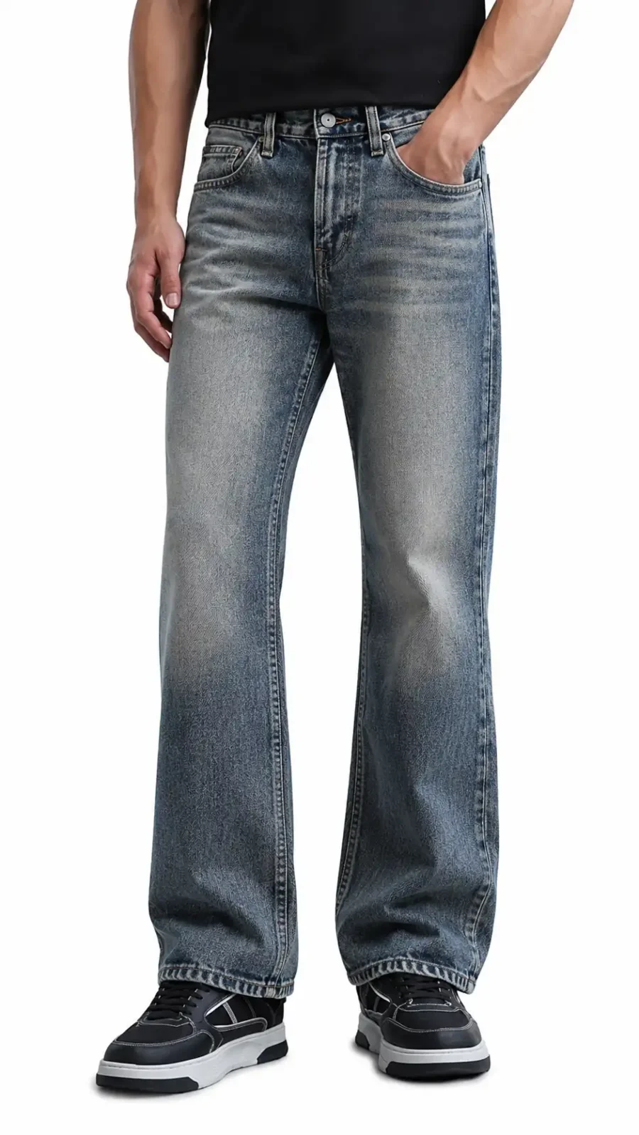 Light Blue Faded Bootcut Jeans for Men